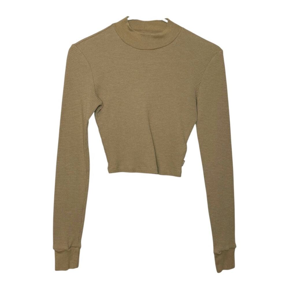 Aritizia TNA Waffle Knit Long Sleeve Cropped Top Women S Tan Lightweight‎